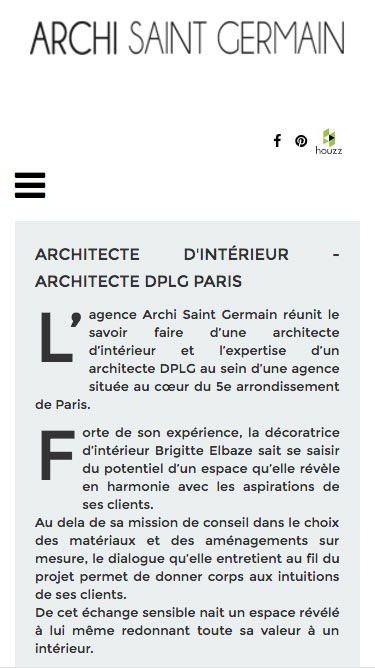 Capture d'écran du site internet Archi Saint Germain sur iPhone réalisé par Kevin de Sousa
