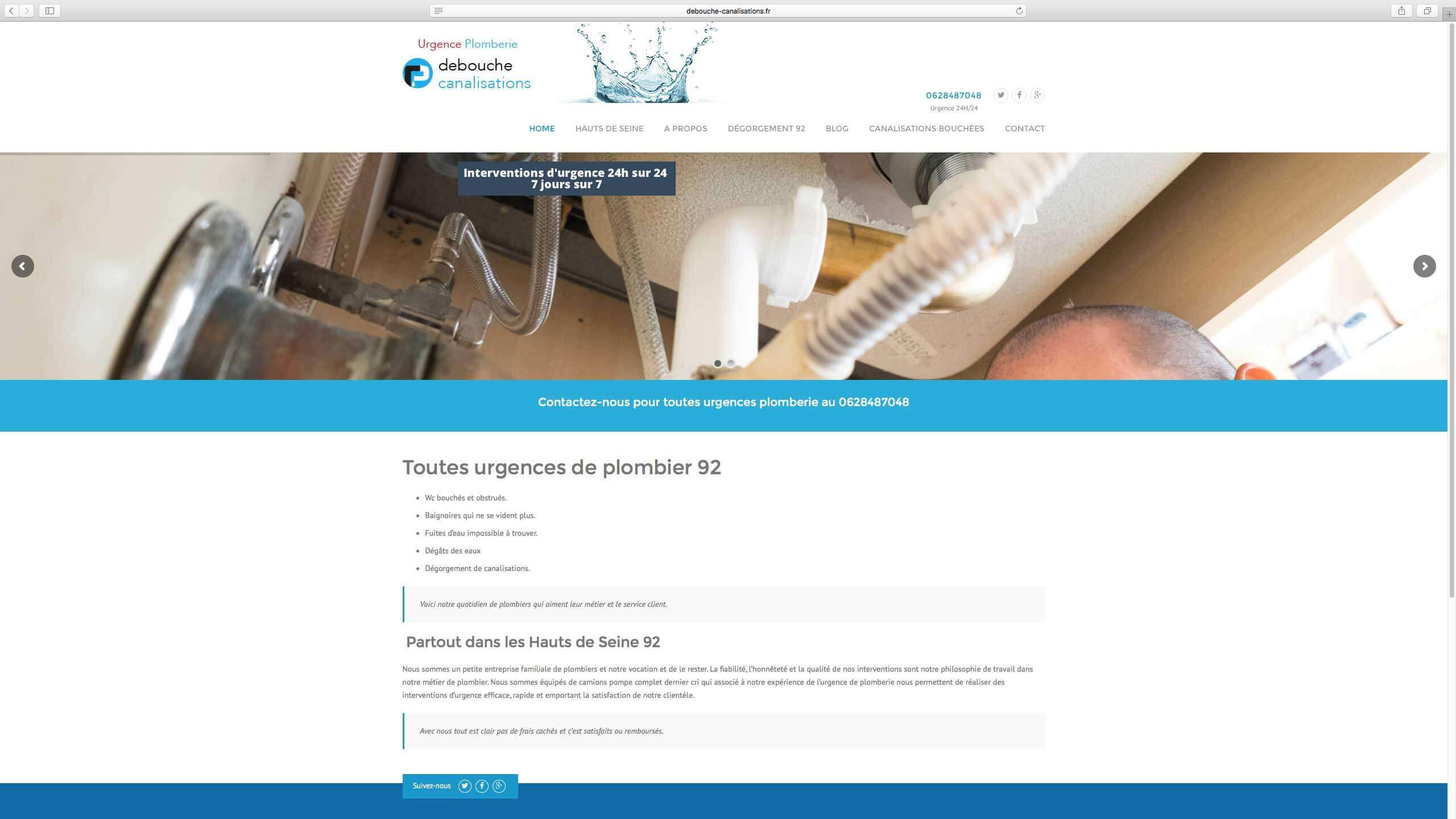 Capture d'écran du site internet Debouche Canalisations réalisé par Kevin de Sousa