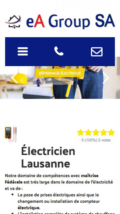 Capture d'écran du site internet Electricien Lausanne sur iPhone réalisé par Kevin de Sousa
