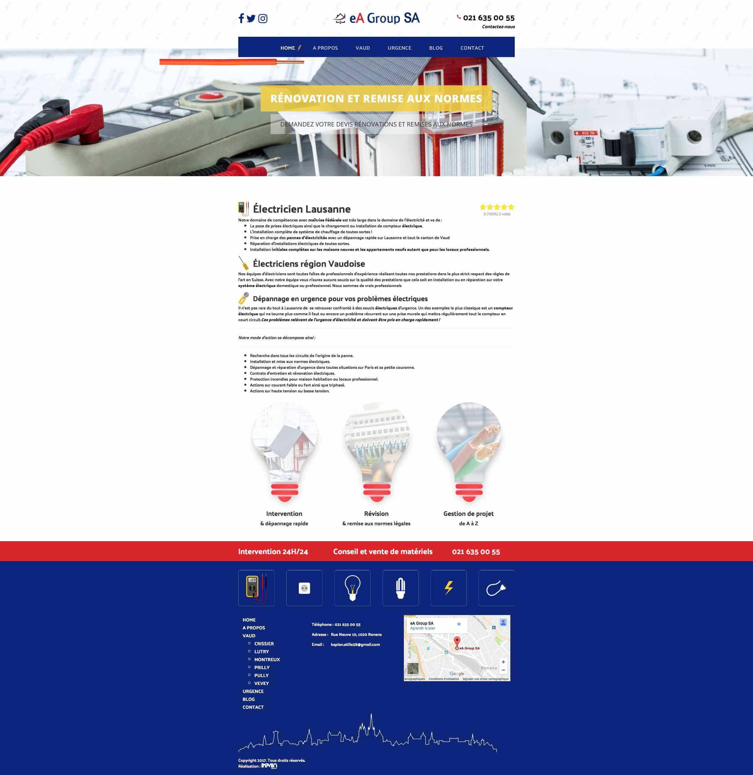 Capture d'écran du site internet Electricien Lausanne réalisé par Kevin de Sousa