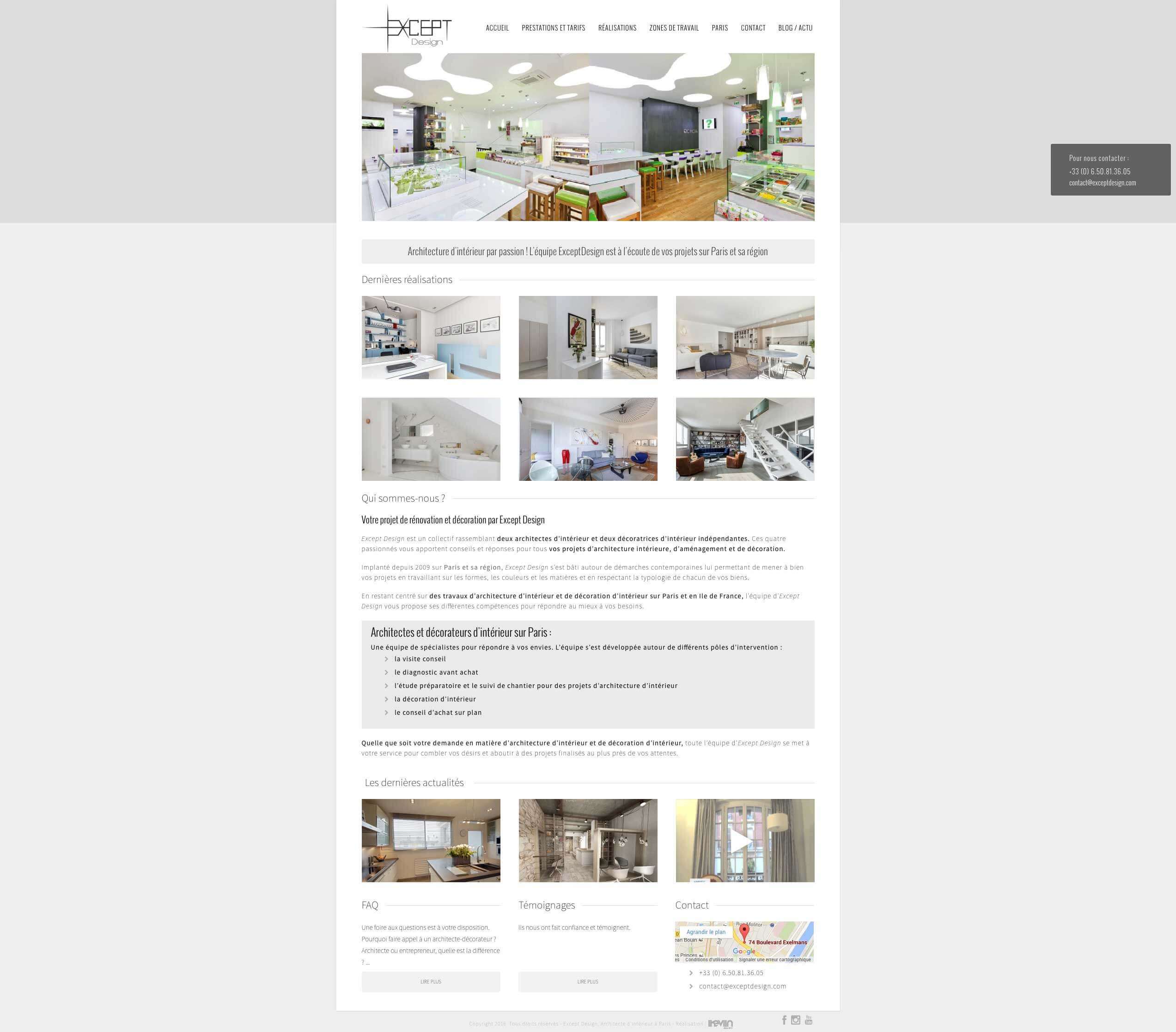 Capture d'écran du site internet Except Design réalisé par Kevin de Sousa