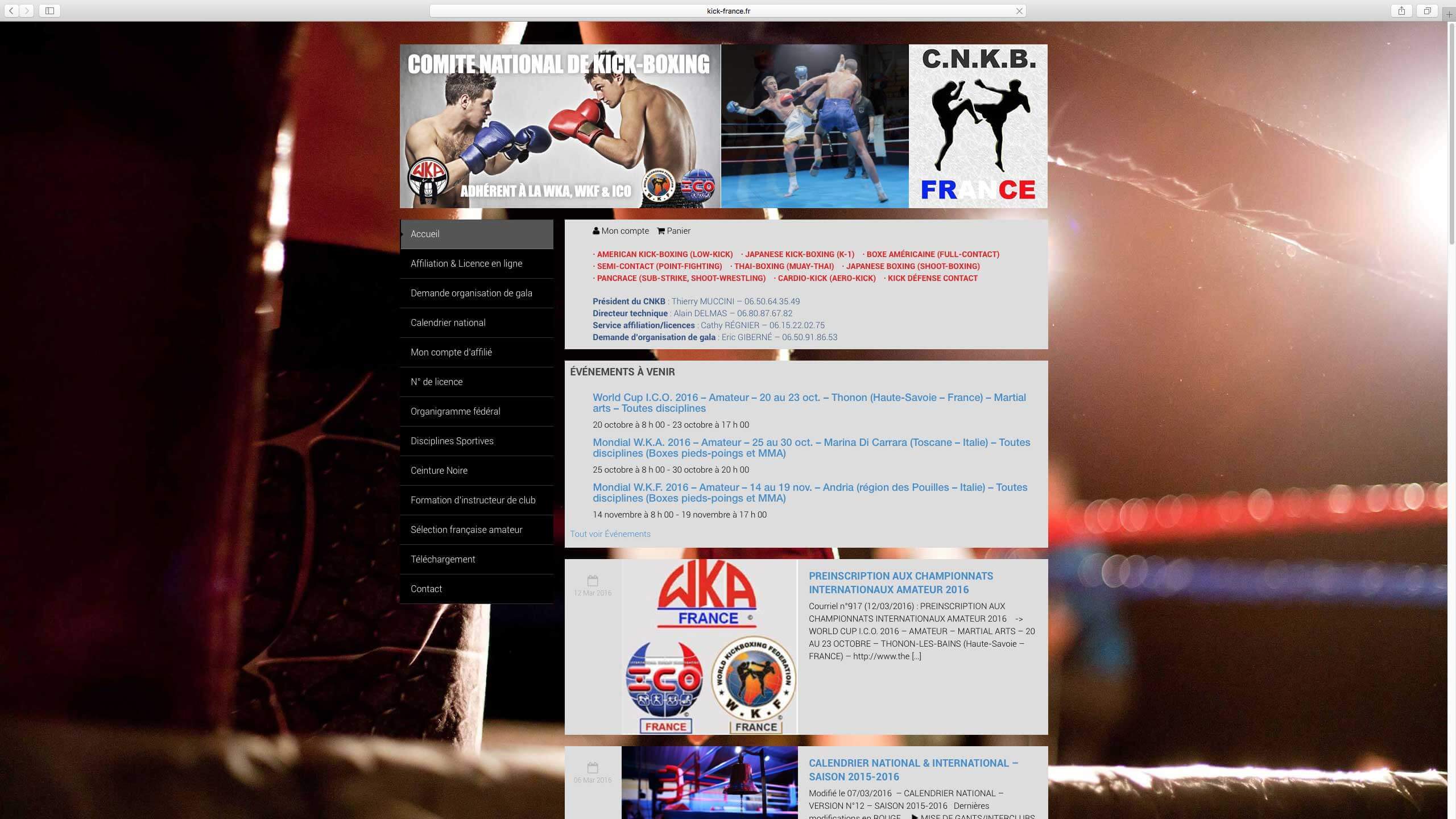 Capture d'écran du site internet Kick France réalisé par Kevin de Sousa