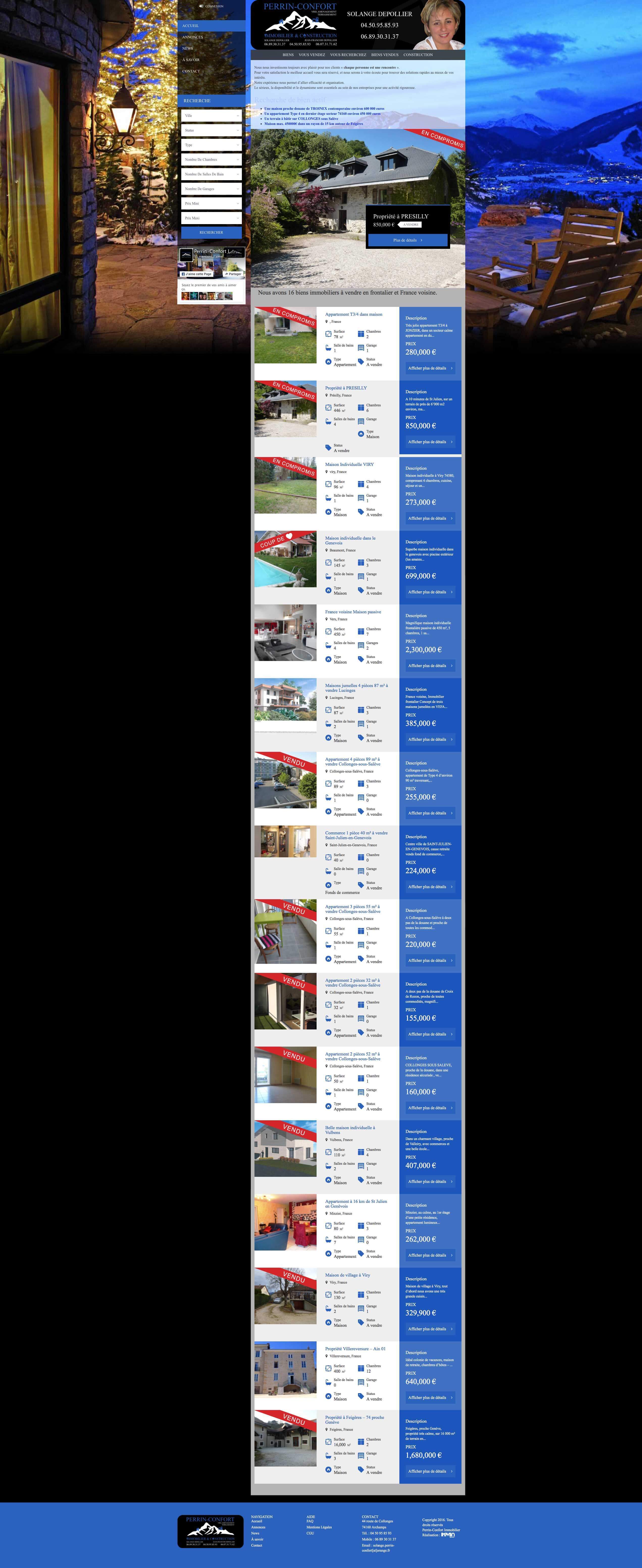 Capture d'écran du site internet Perrin-Confort Immobilier réalisé par Kevin de Sousa
