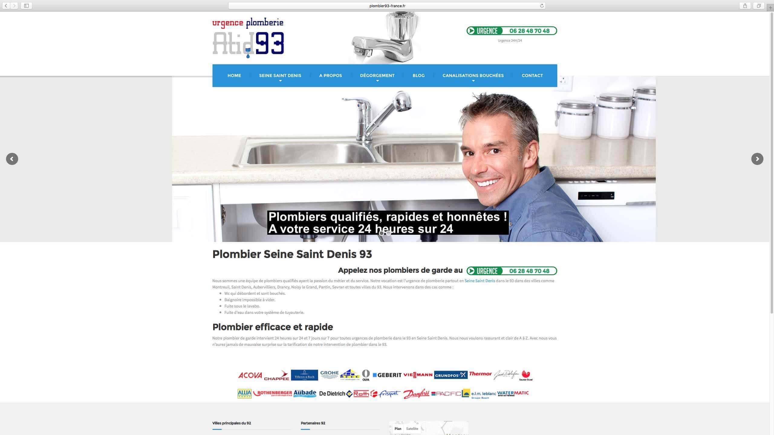 Capture d'écran du site internet Plombier93 réalisé par Kevin de Sousa