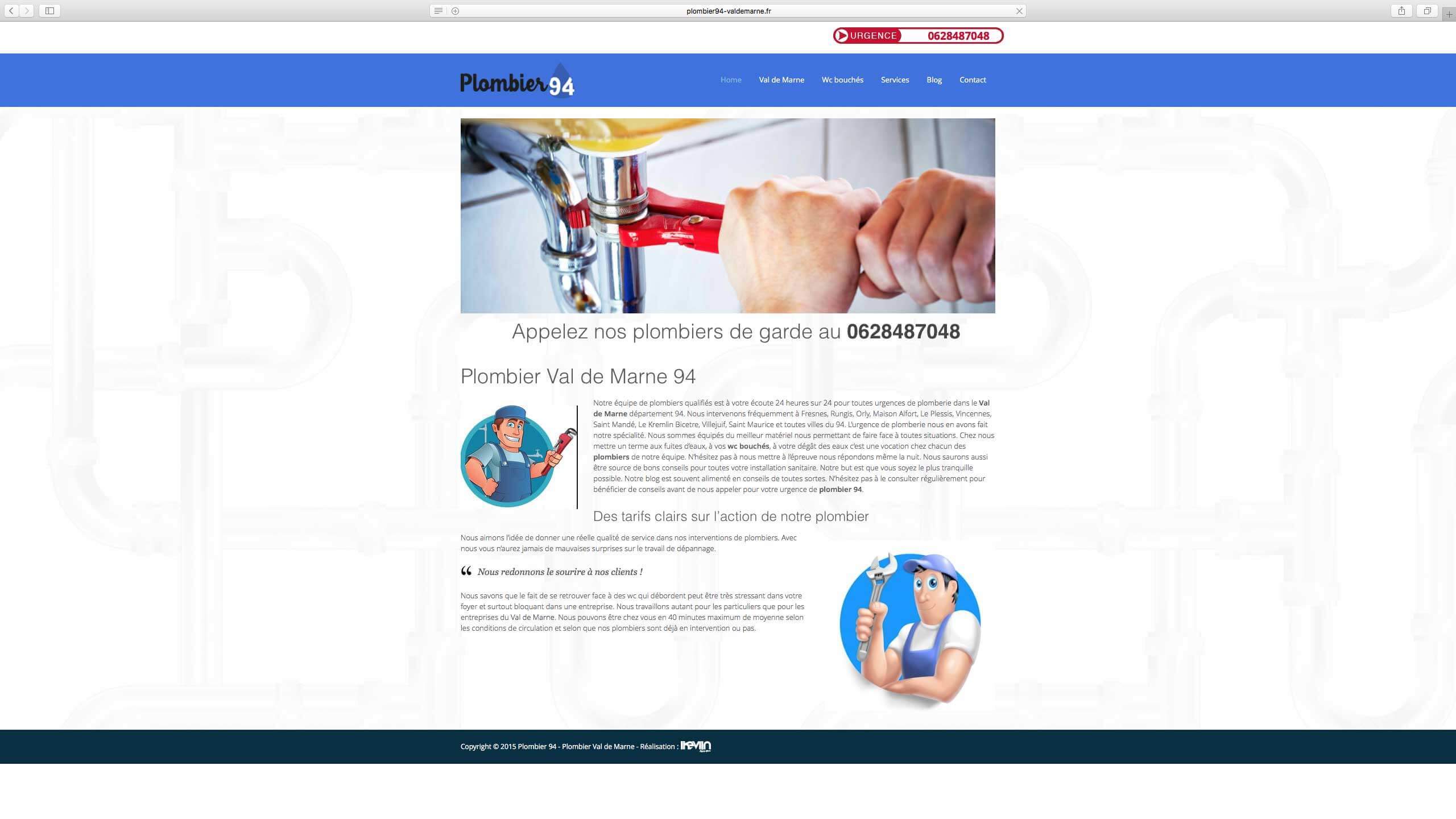 Capture d'écran du site internet Plombier94 réalisé par Kevin de Sousa