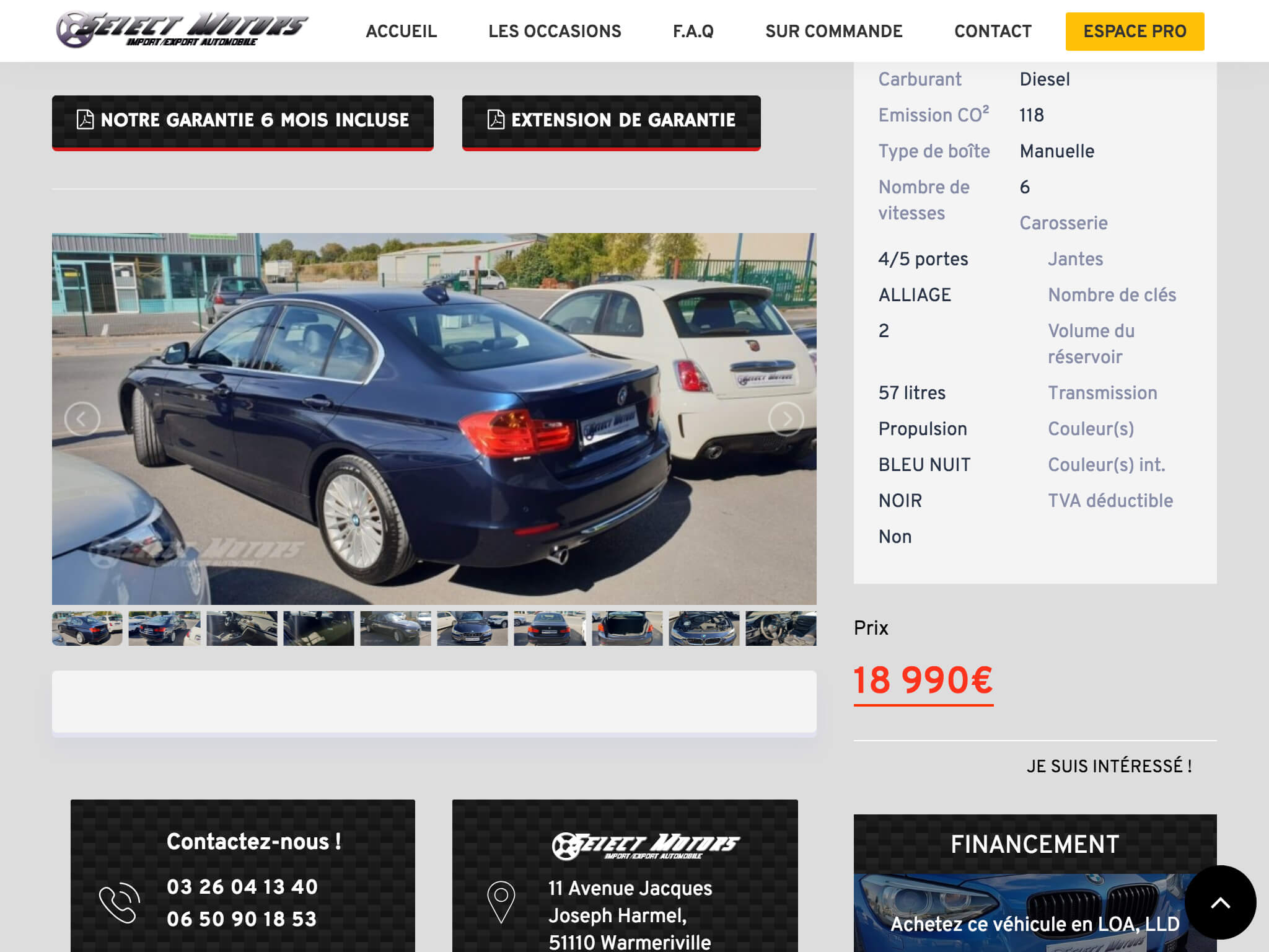 Capture d'écran du site internet Select Motors sur iPad réalisé par Kevin de Sousa
