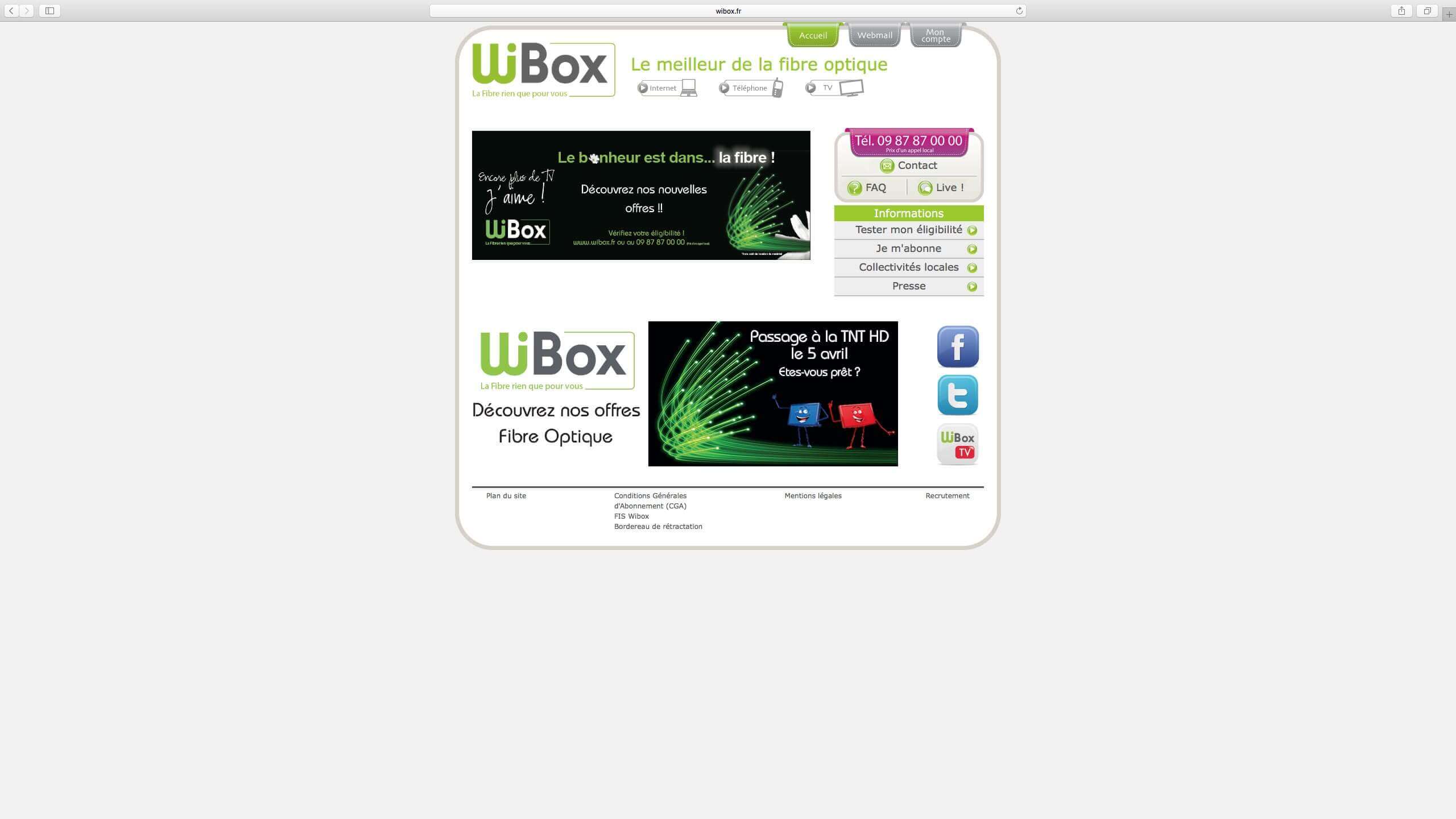 Capture d'écran du site internet Wibox