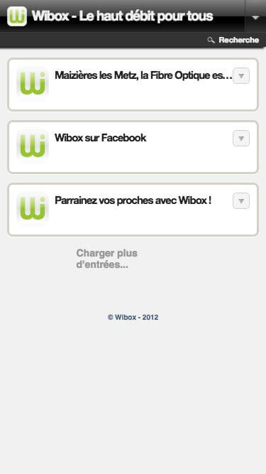 Capture d'écran du site internet Wibox sur un iPhone