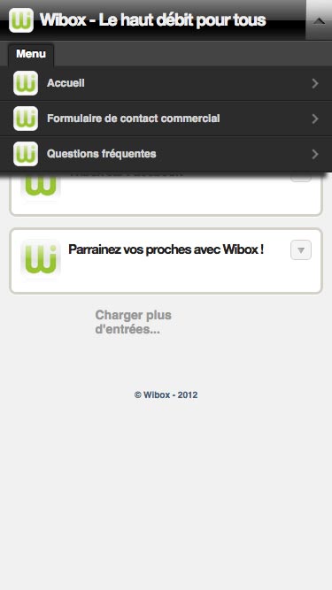 Capture d'écran du site internet Wibox sur un iPhone